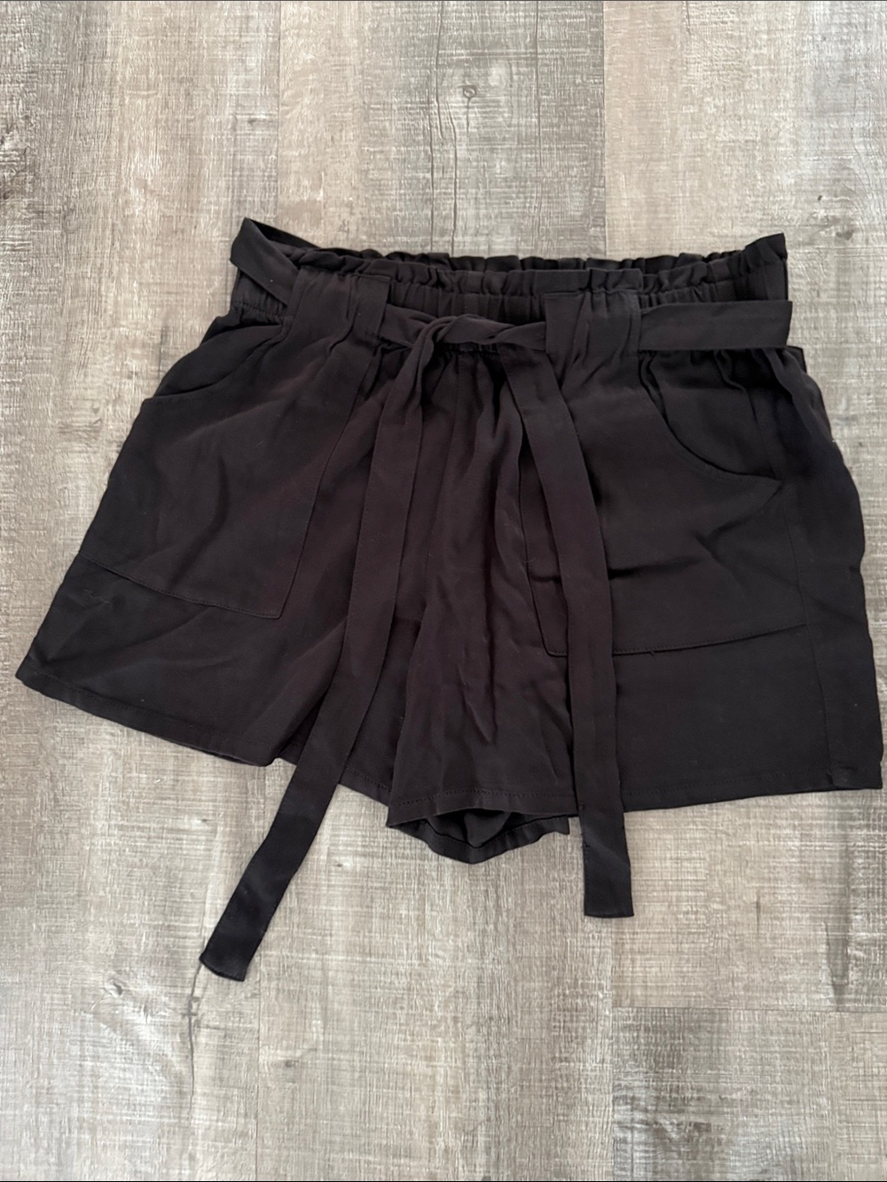 George Black High-Waist Paperbag Tie-Waist Shorts linen